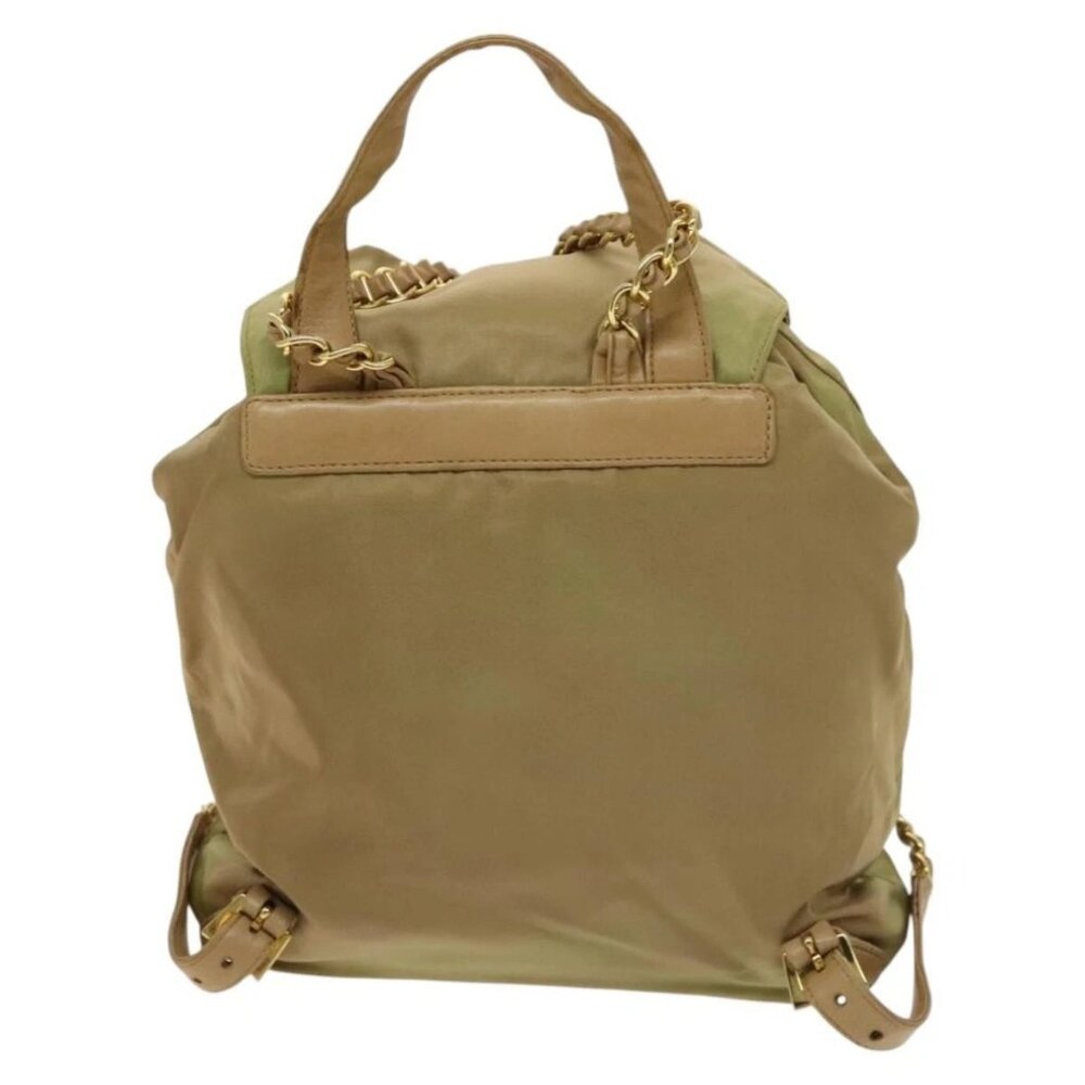 PRADA Chain Backpack Nylon Khaki Gold Auth - Picture 2 of 16